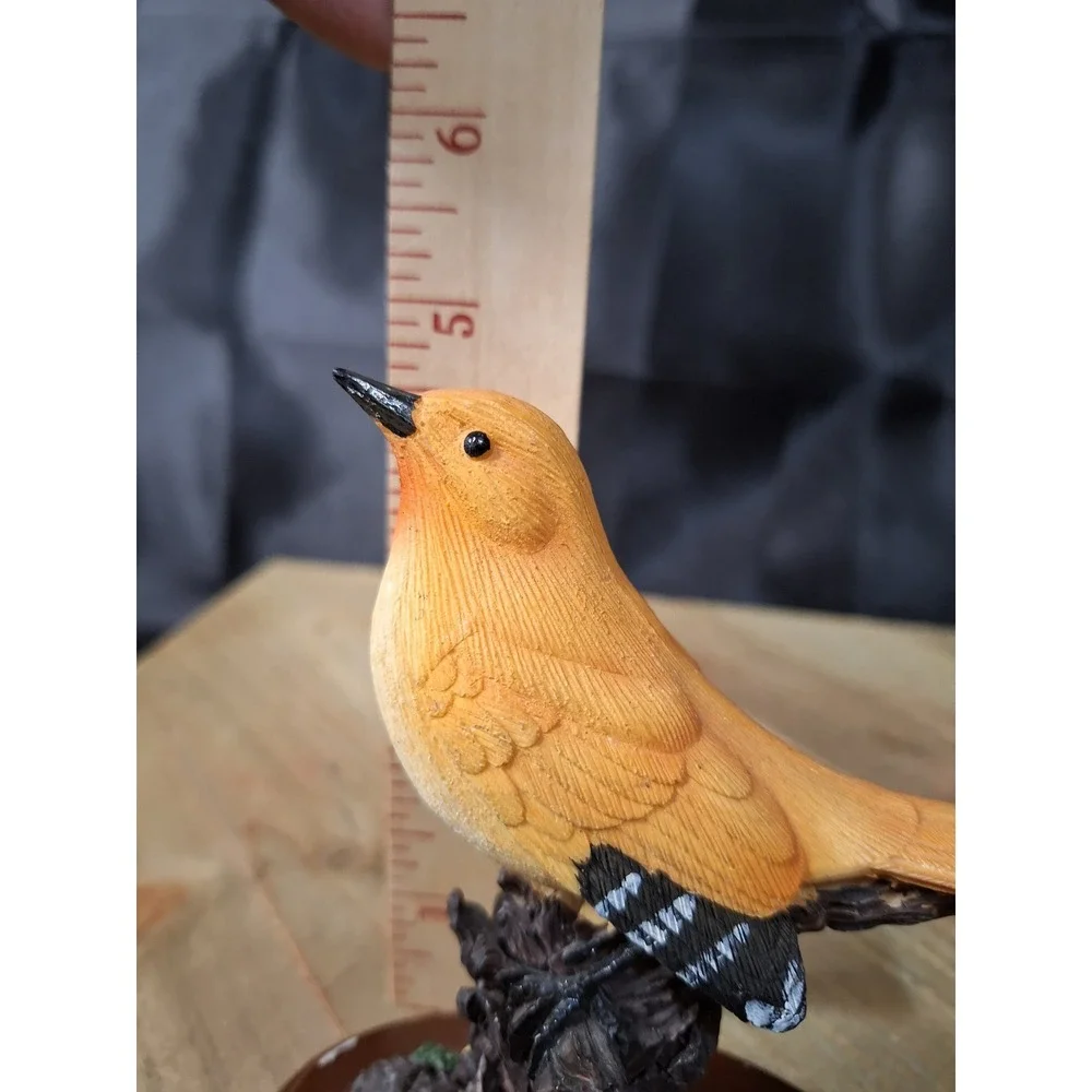 Resin Yellow Female Baltimore Oriole Figurine on Tree Stump Hand Painted